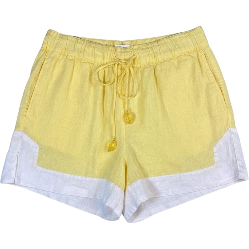 Haute Hippie Linen Blend Shorts Medium Coastal Lemon Vacation Beach Relaxed